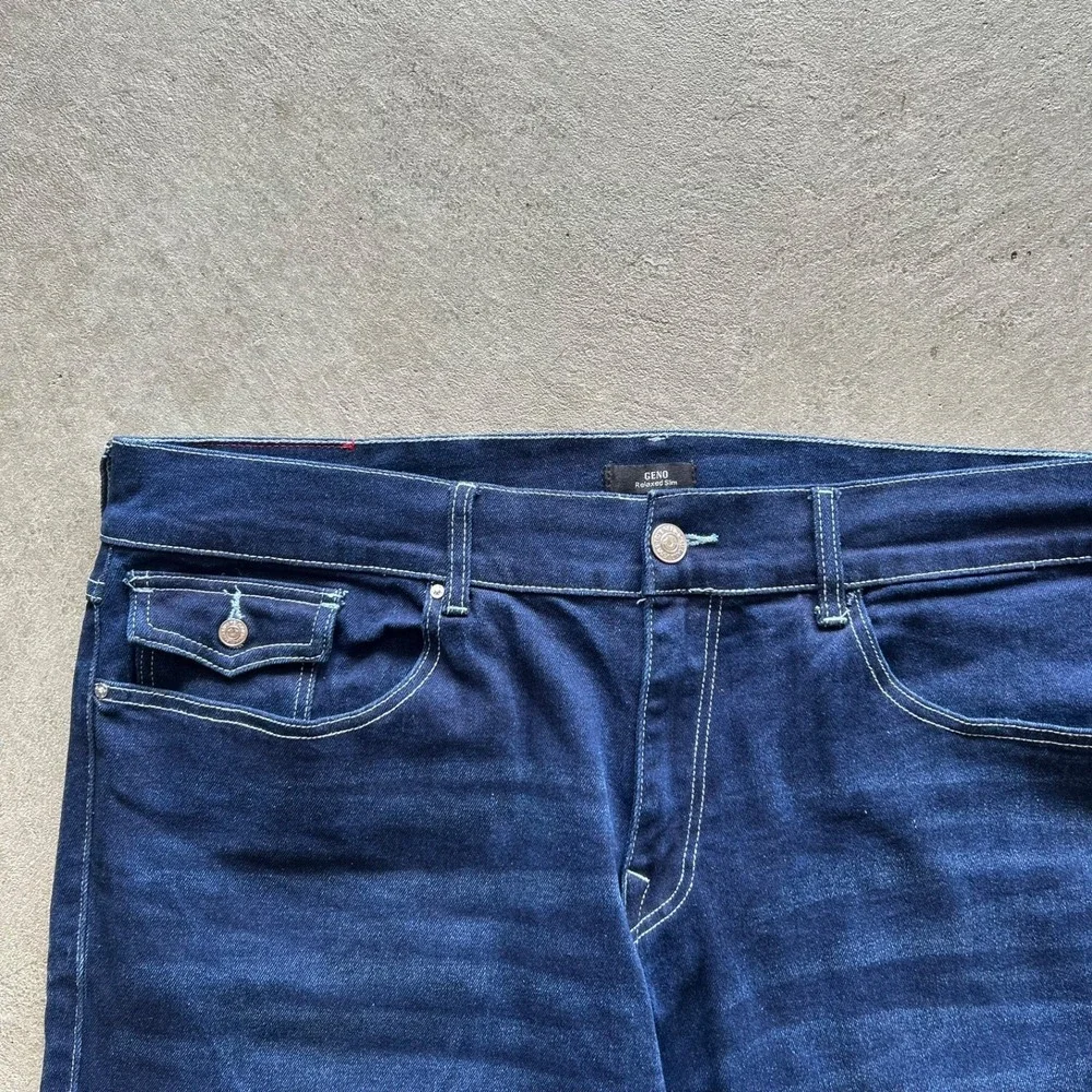 True Religion Jeans Size 40x32 Blue Dark Wash Denim Geno Relaxed Slim Flap Pocke